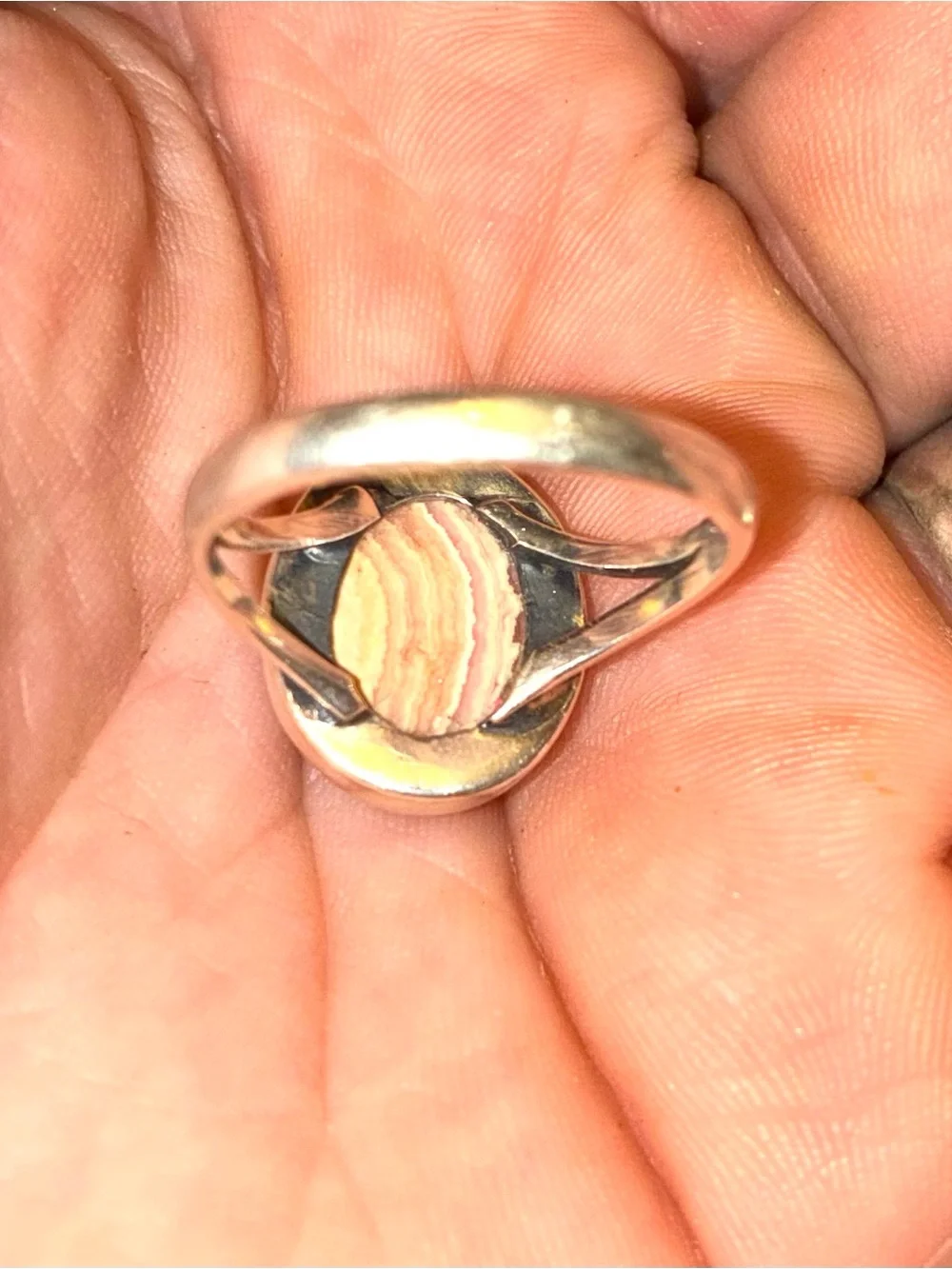 Pink Rhodochrosite Cabochon Ring - Women Jewelry